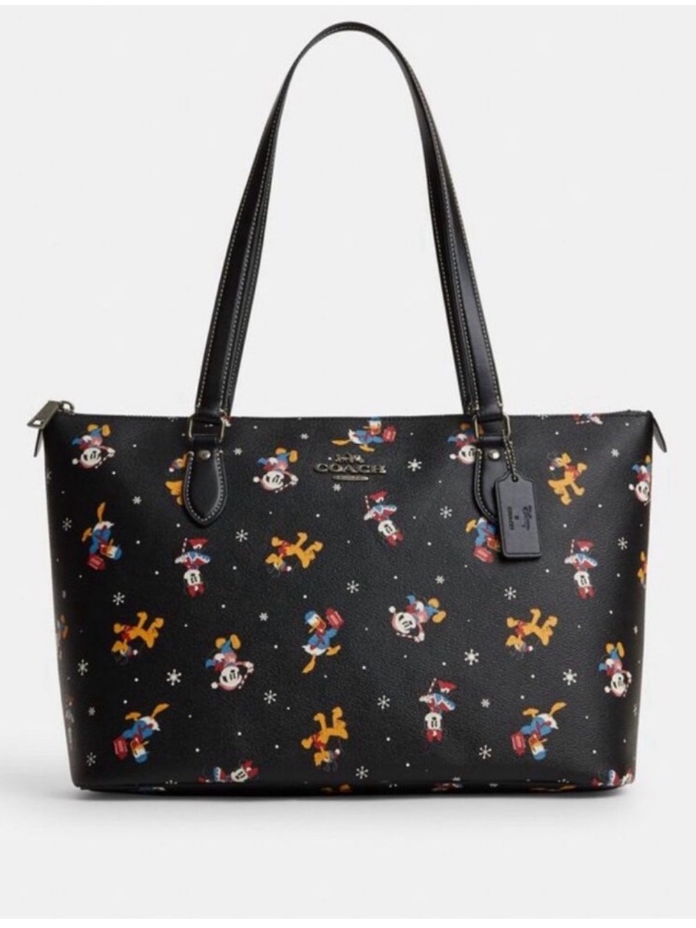 Coach Black Leather Tote with Disney Character Print